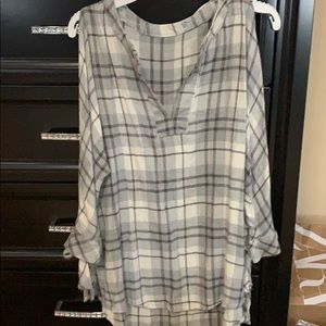 Cold Shoulder Plaid Top
